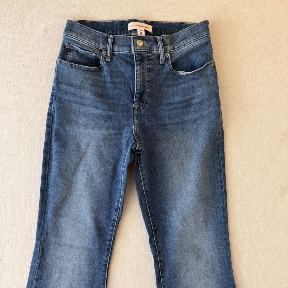 Lucky Brand Stevie High Rise Flare Jeans Womens 6/28 Blue Raw Hem Boho Retro - Picture 9 of 11